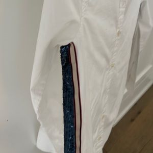 White button up with sequin side stripes